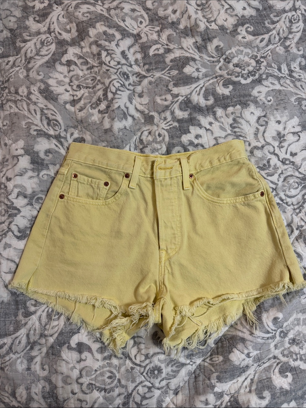 Levis Strauss Bright Yellow Frayed Hem Denim Shorts